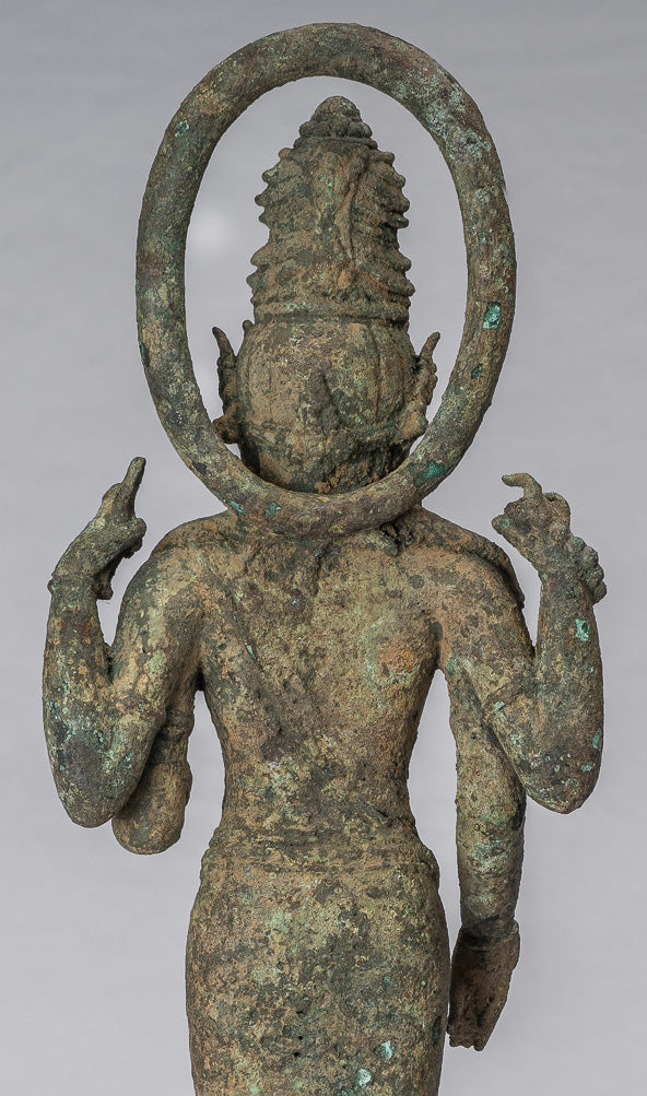 Vishnu - Estatua de bronce de alumno de estilo indonesio antiguo Majapahit Java - 51cm/20 "