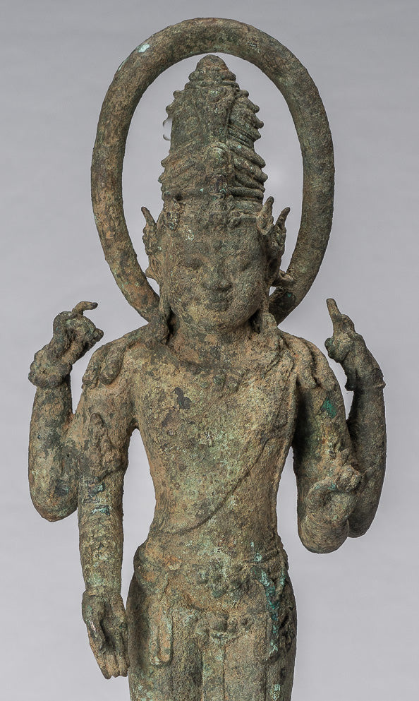 Vishnu - Estatua de bronce de alumno de estilo indonesio antiguo Majapahit Java - 51cm/20 "