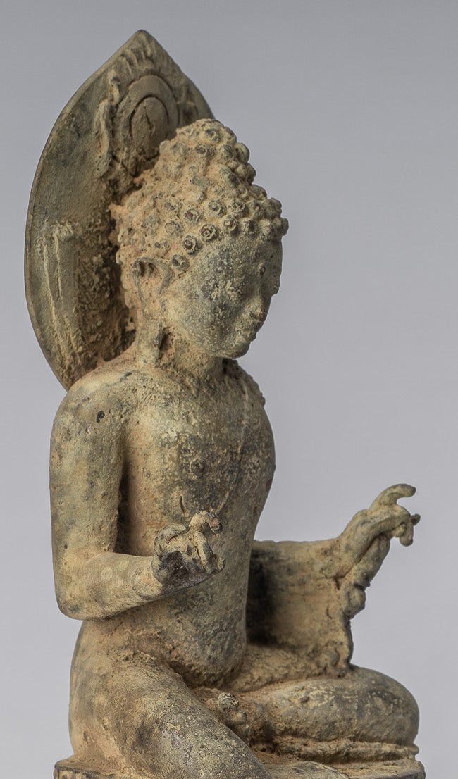 Statue di Buddha - Antique in stile indonesiano seduto bronzo giavanese insegnamento Buddha - 18 cm/7 "