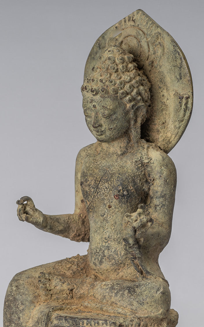Statue di Buddha - Antique in stile indonesiano seduto bronzo giavanese insegnamento Buddha - 18 cm/7 "
