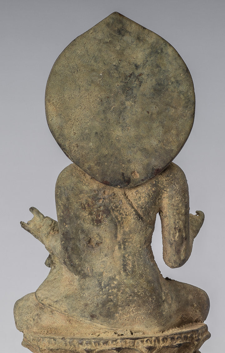 Statue di Buddha - Antique in stile indonesiano seduto bronzo giavanese insegnamento Buddha - 18 cm/7 "