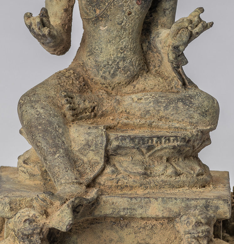 Statue di Buddha - Antique in stile indonesiano seduto bronzo giavanese insegnamento Buddha - 18 cm/7 "