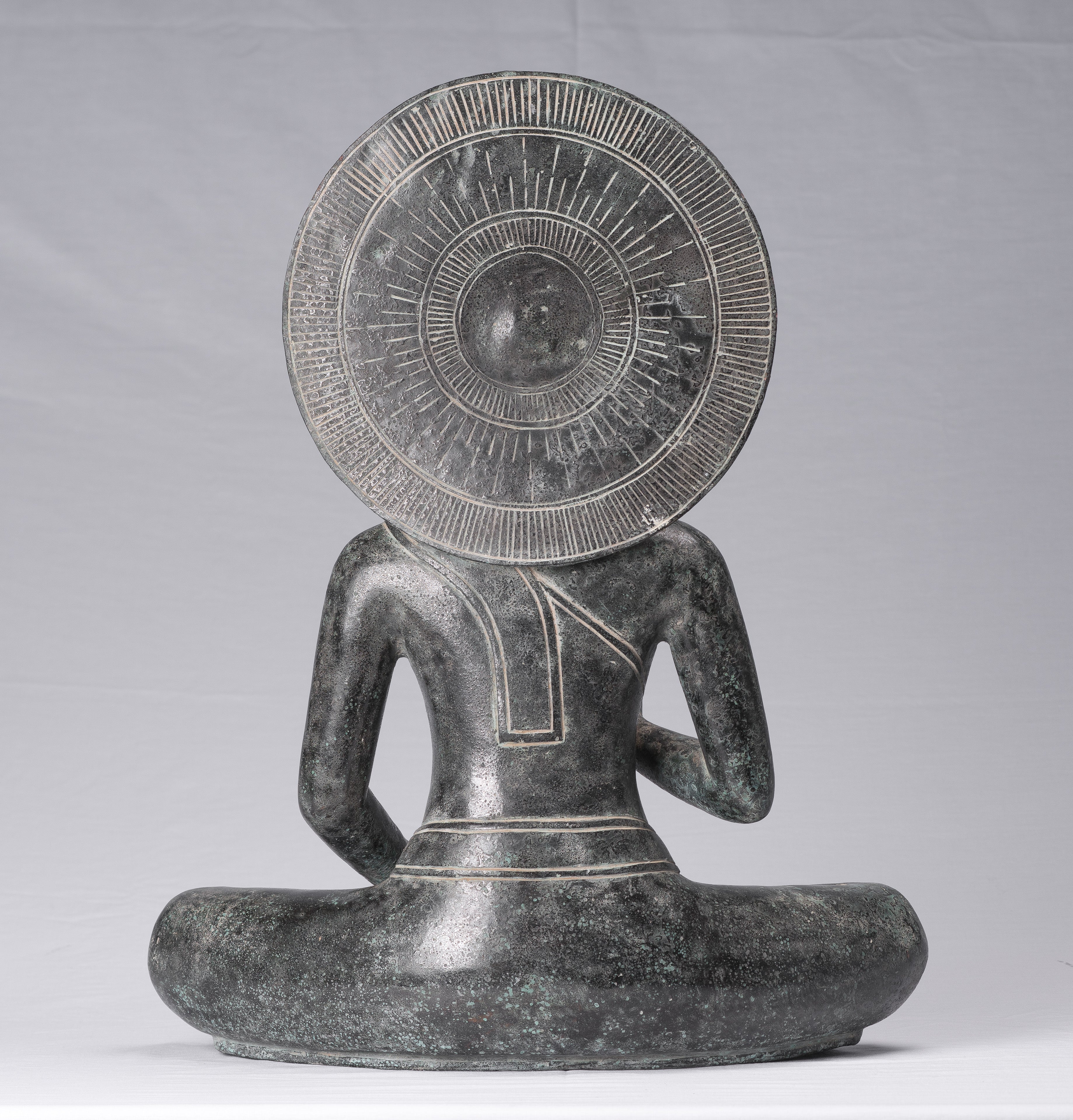 Buddha-Statue – antike Bronze-Buddha-Statue im Khmer-Stil, Dharmachakra-Lehr-Mudra – 50 cm