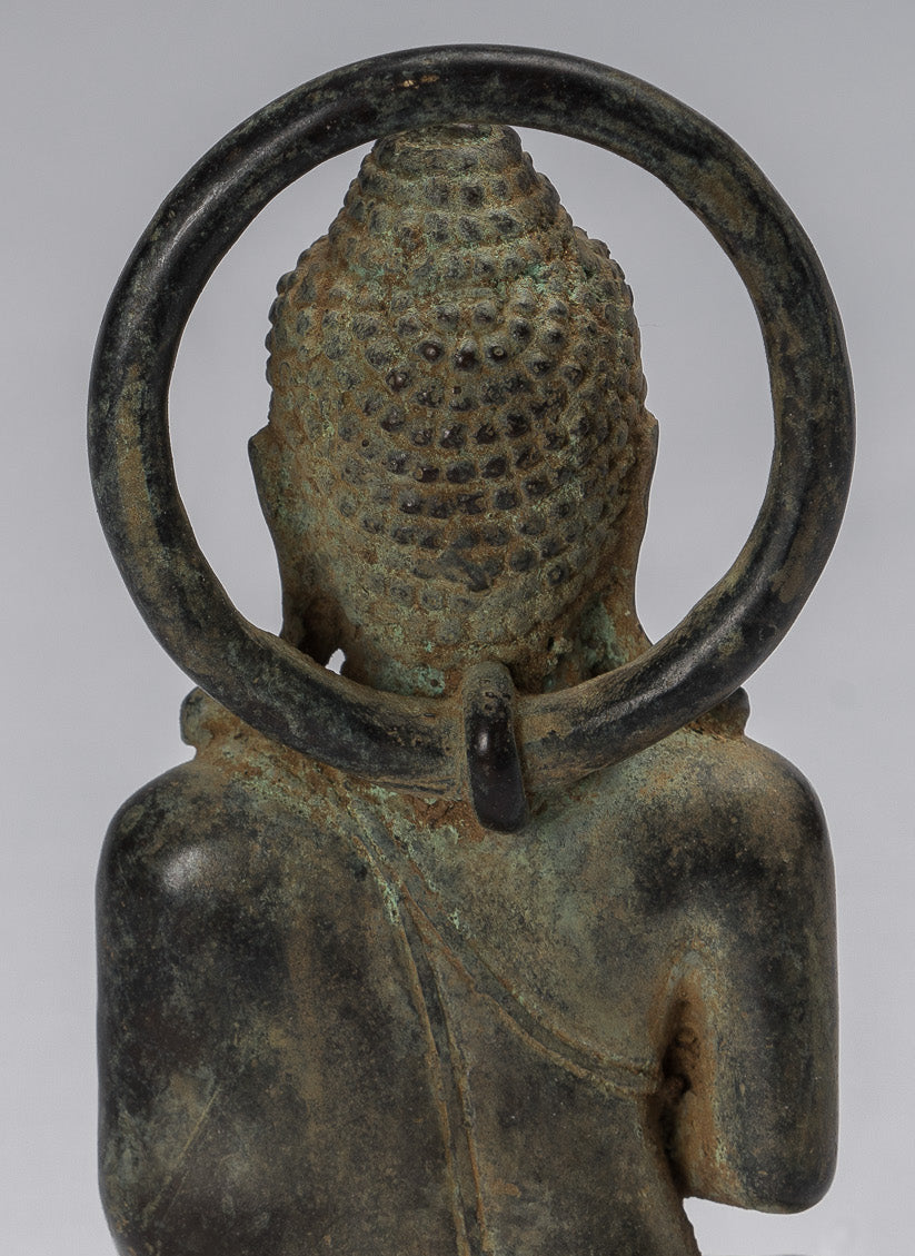 Buddha-Statue – sitzender javanischer Lehr-Buddha aus Bronze im antiken indonesischen Stil – 16 cm