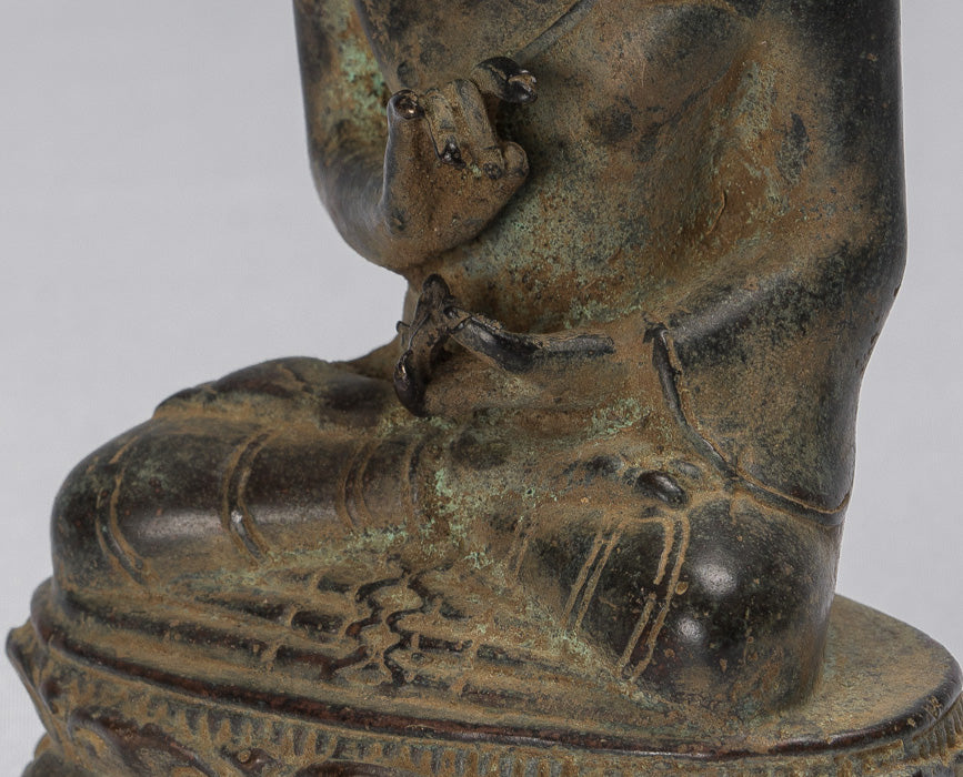 Buddha-Statue – sitzender javanischer Lehr-Buddha aus Bronze im antiken indonesischen Stil – 16 cm