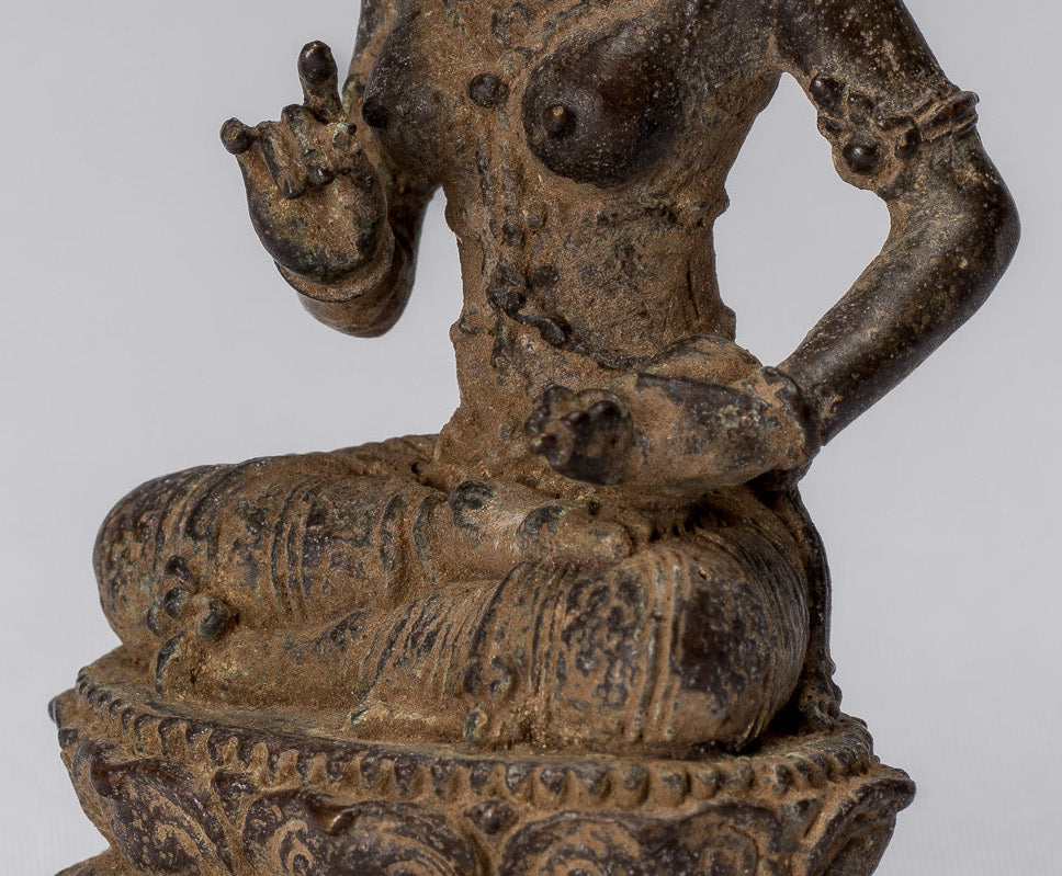 Tara-Statue – antike indonesische Bronze-Devi-Tara-Statue im Java-Stil – 8 cm.