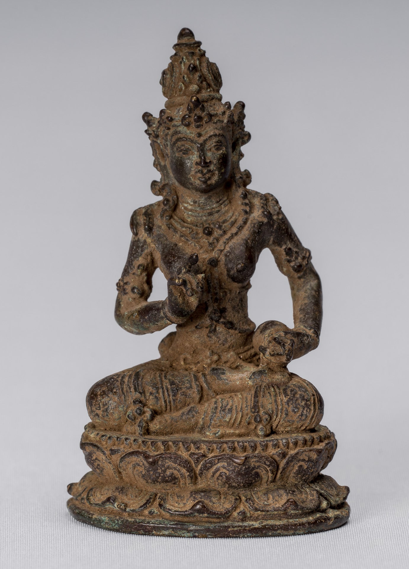 Tara-Statue – antike indonesische Bronze-Devi-Tara-Statue im Java-Stil – 8 cm.