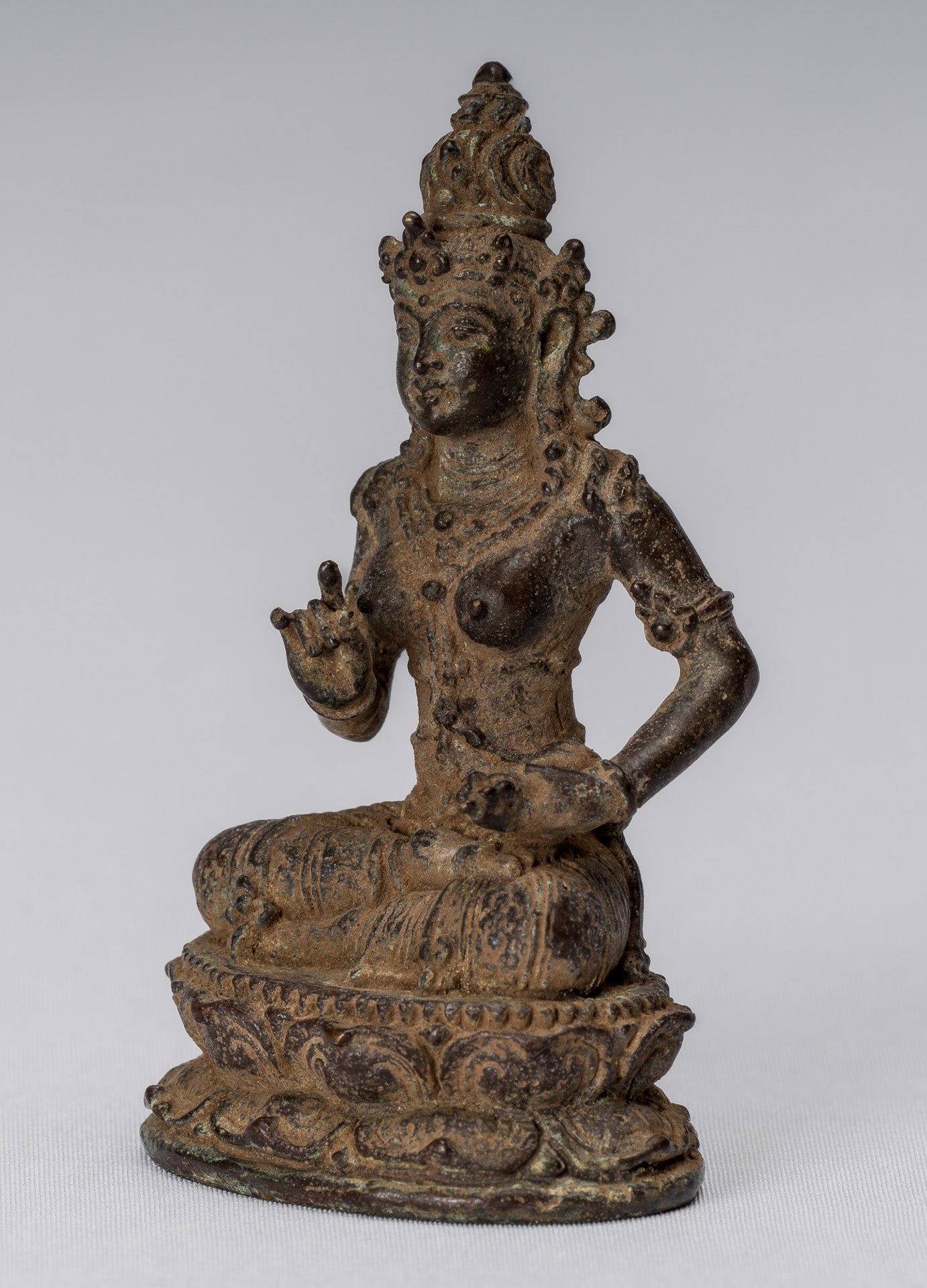 Tara-Statue – antike indonesische Bronze-Devi-Tara-Statue im Java-Stil – 8 cm.