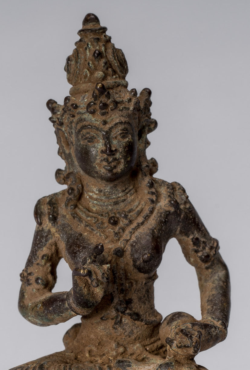 Tara-Statue – antike indonesische Bronze-Devi-Tara-Statue im Java-Stil – 8 cm.