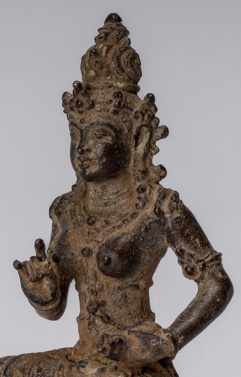 Tara-Statue – antike indonesische Bronze-Devi-Tara-Statue im Java-Stil – 8 cm.