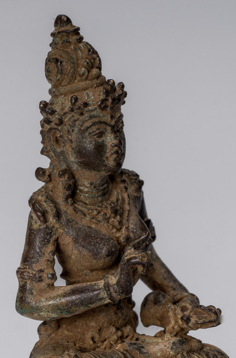 Tara-Statue – antike indonesische Bronze-Devi-Tara-Statue im Java-Stil – 8 cm.