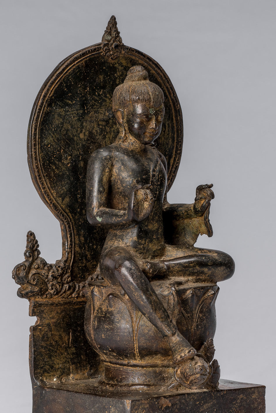 Statue di Buddha - Antique in stile indonesiano seduto bronzo giavanese insegnamento Buddha - 28 cm/11 "