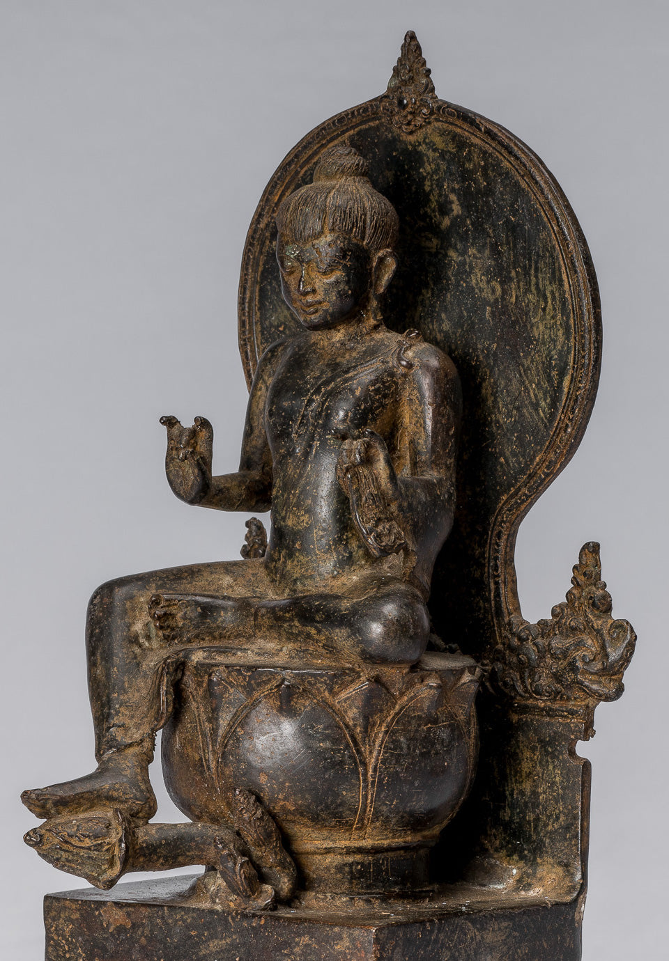 Statue di Buddha - Antique in stile indonesiano seduto bronzo giavanese insegnamento Buddha - 28 cm/11 "