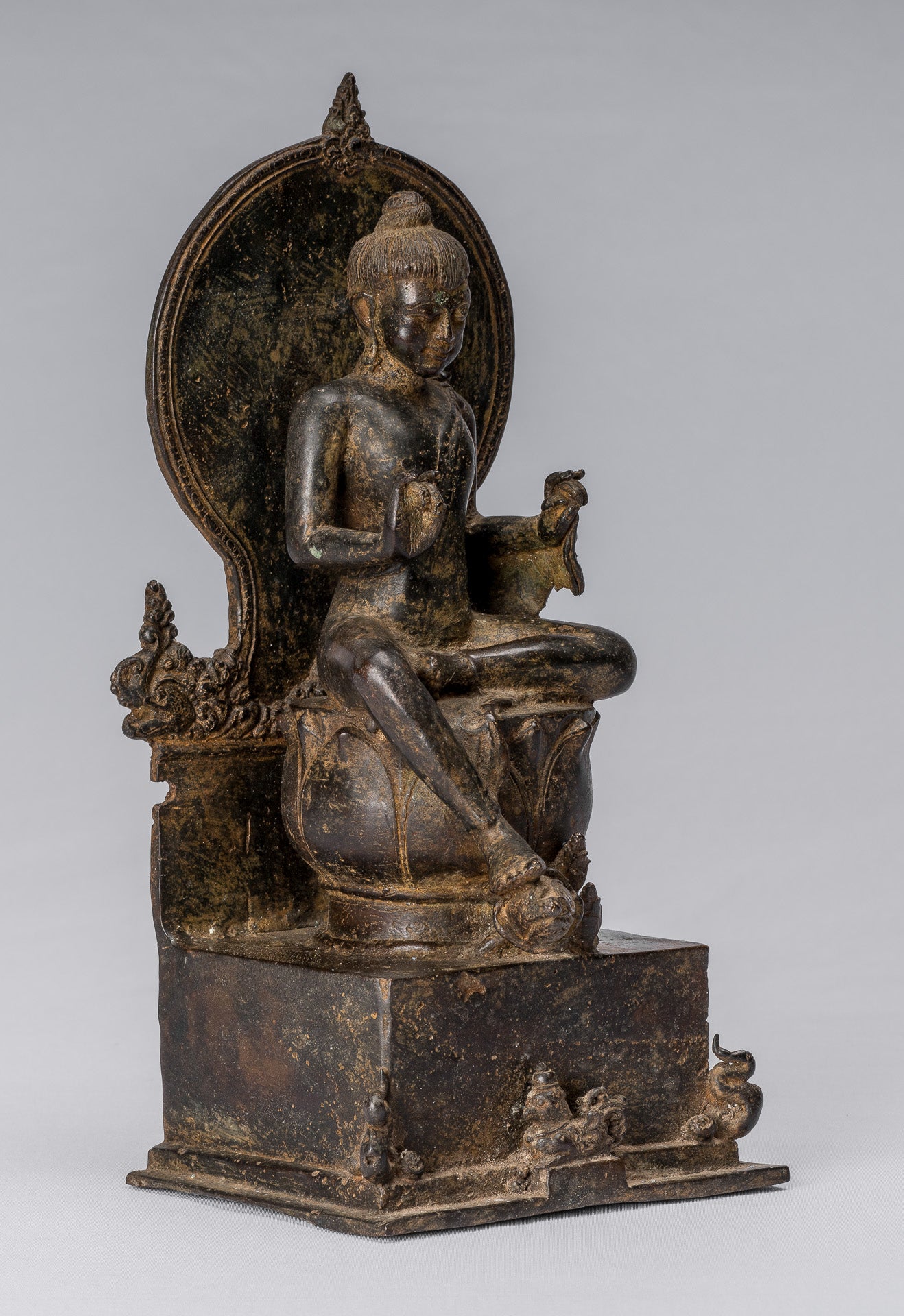 Statue di Buddha - Antique in stile indonesiano seduto bronzo giavanese insegnamento Buddha - 28 cm/11 "