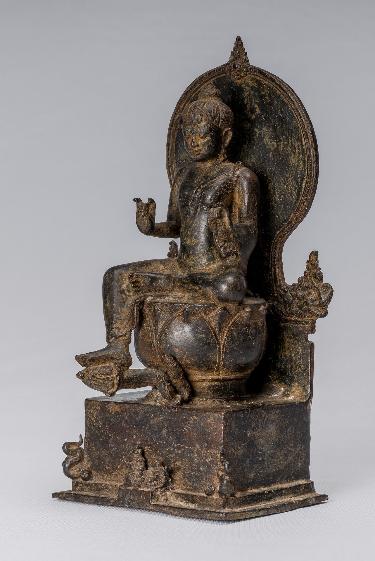 Statue di Buddha - Antique in stile indonesiano seduto bronzo giavanese insegnamento Buddha - 28 cm/11 "