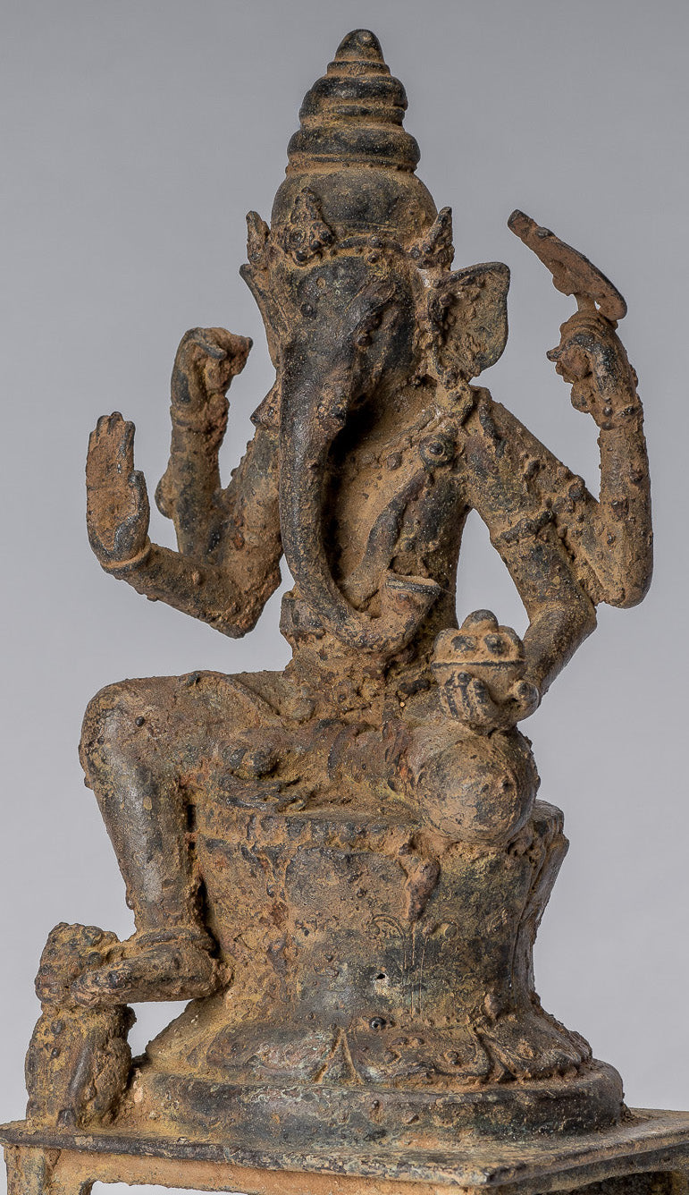 Statue de Ganesha – Statue de Ganesha indonésienne assise en bronze de style javanais antique – 25 cm/10"