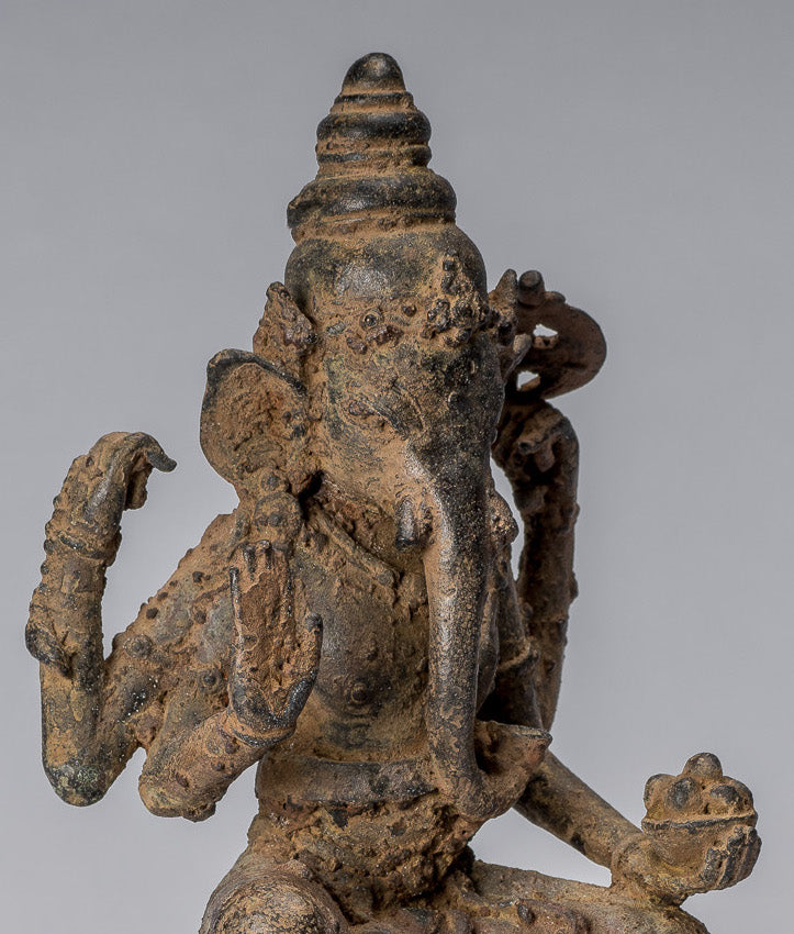 Statue de Ganesha – Statue de Ganesha indonésienne assise en bronze de style javanais antique – 25 cm/10"