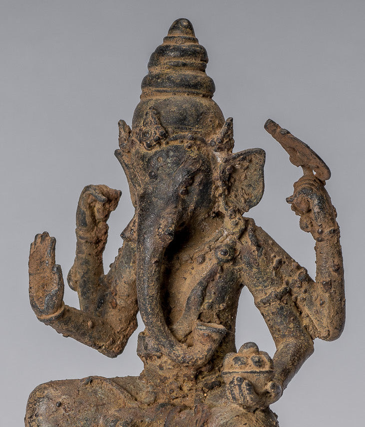 Statue de Ganesha – Statue de Ganesha indonésienne assise en bronze de style javanais antique – 25 cm/10"