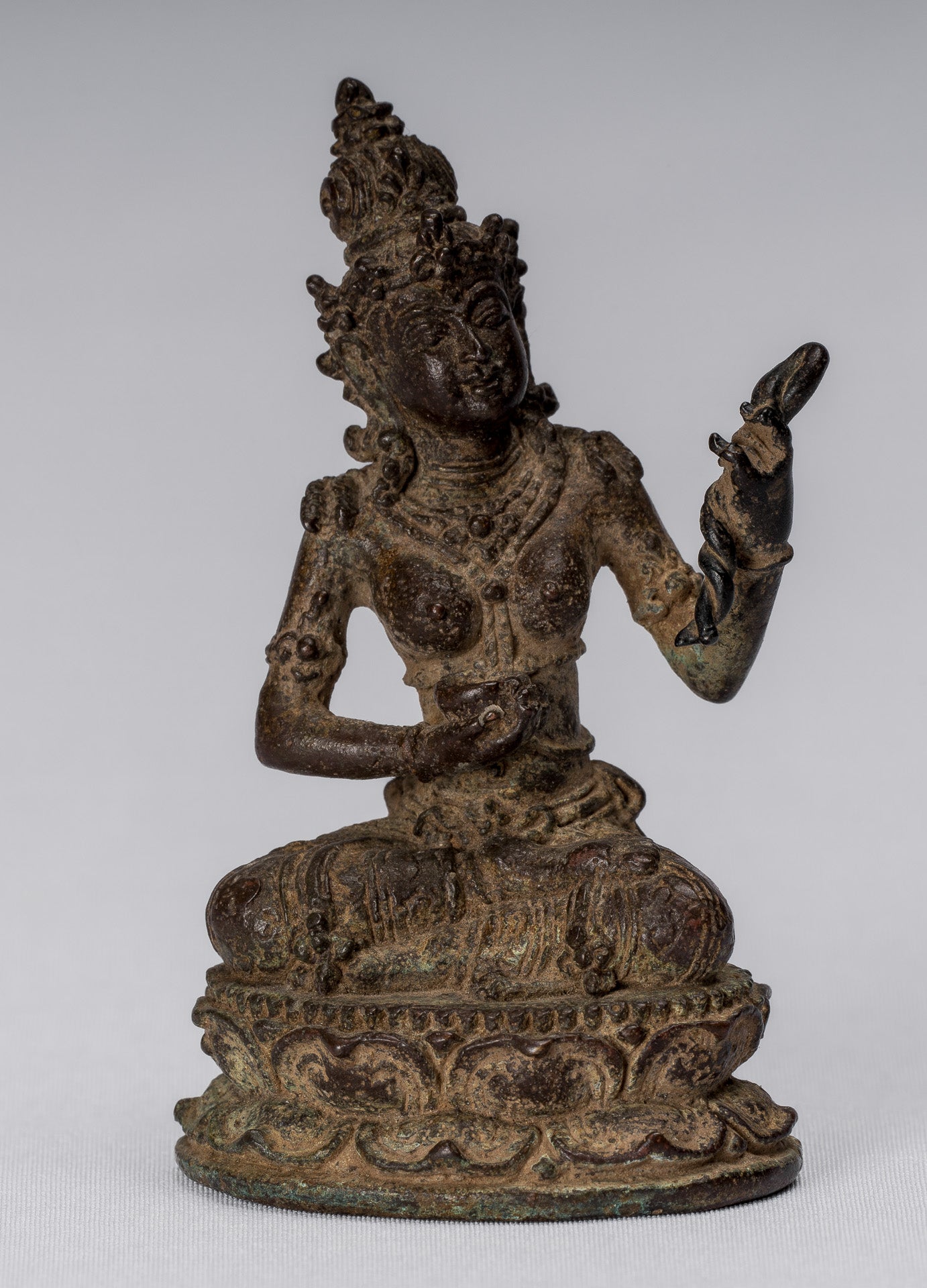 Tara-Statue – antike indonesische Bronze-Devi-Tara-Statue im Java-Stil – 8 cm.