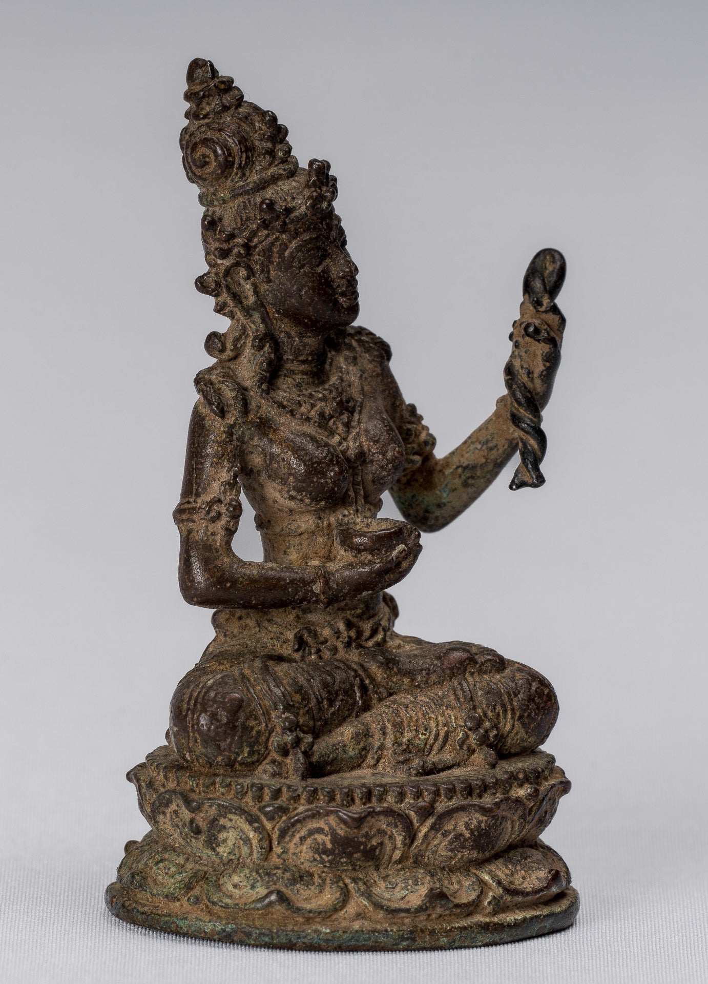 Tara-Statue – antike indonesische Bronze-Devi-Tara-Statue im Java-Stil – 8 cm.