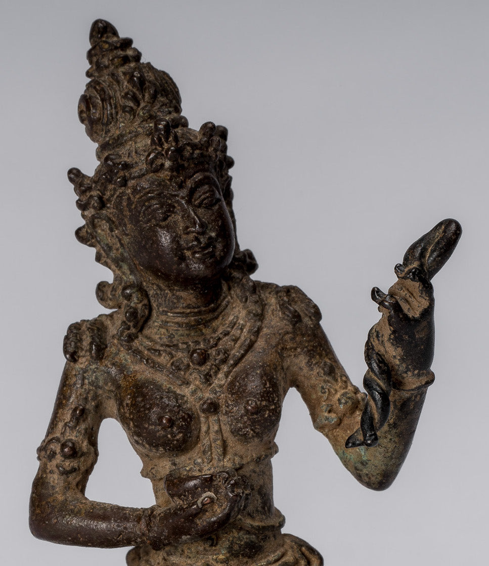 Tara-Statue – antike indonesische Bronze-Devi-Tara-Statue im Java-Stil – 8 cm.