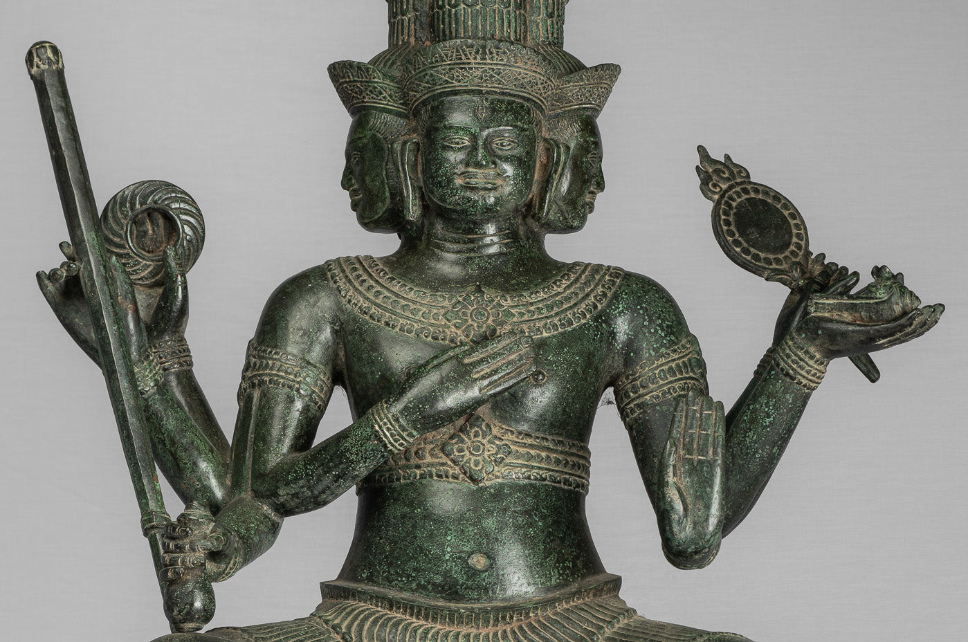 Brahma Statue - Antique Khmer Style Bronze 8 Arm Bayon Brahma - Hindu God Creation - 76cm/30"