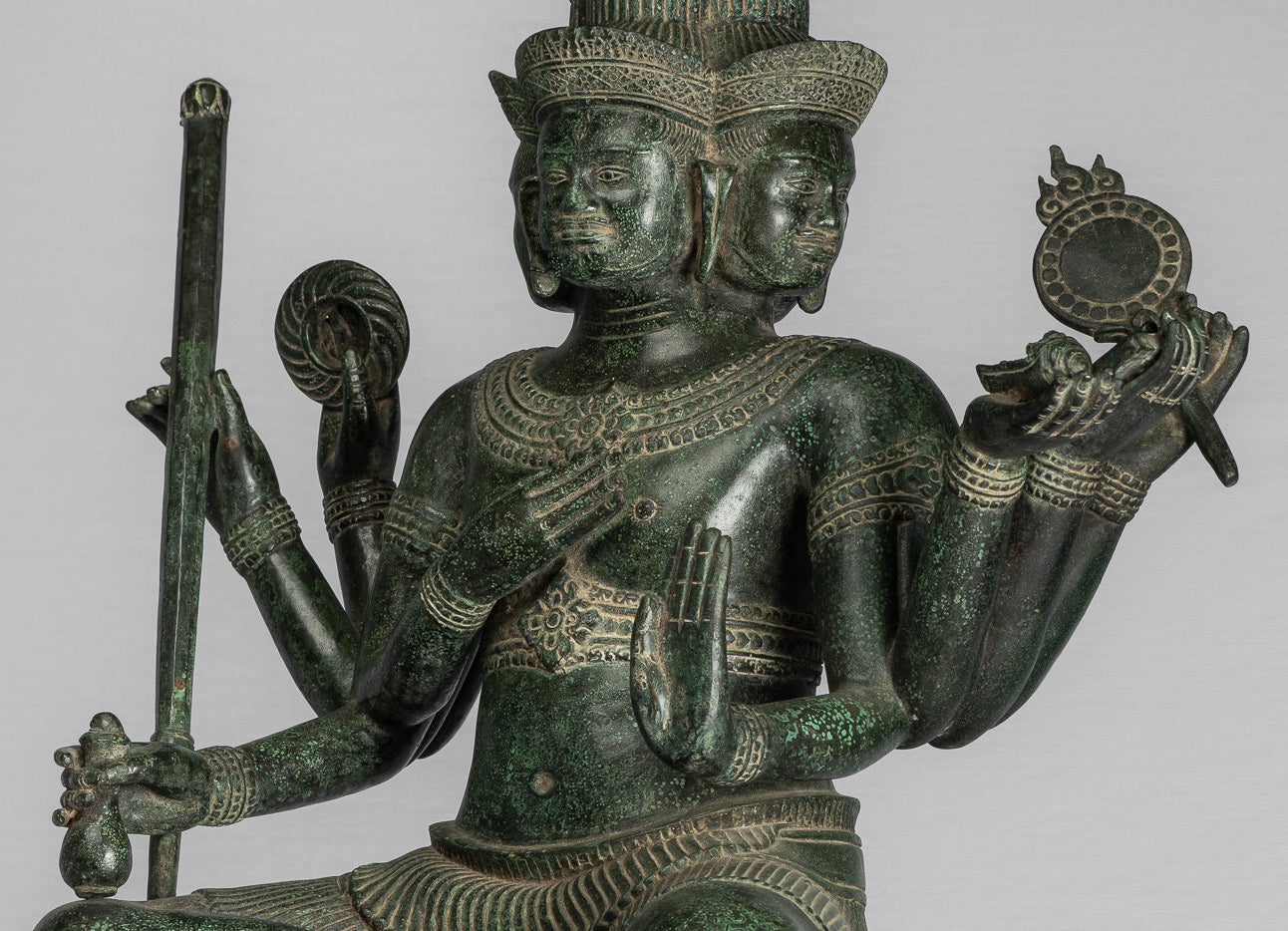 Brahma Statue - Antique Khmer Style Bronze 8 Arm Bayon Brahma - Hindu God Creation - 76cm/30"
