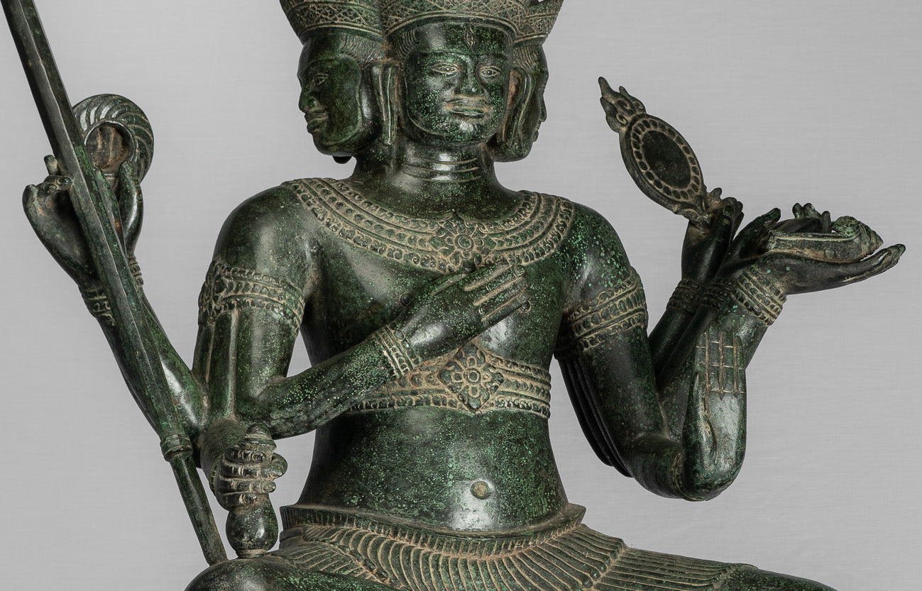 Brahma Statue - Antique Khmer Style Bronze 8 Arm Bayon Brahma - Hindu God Creation - 76cm/30"