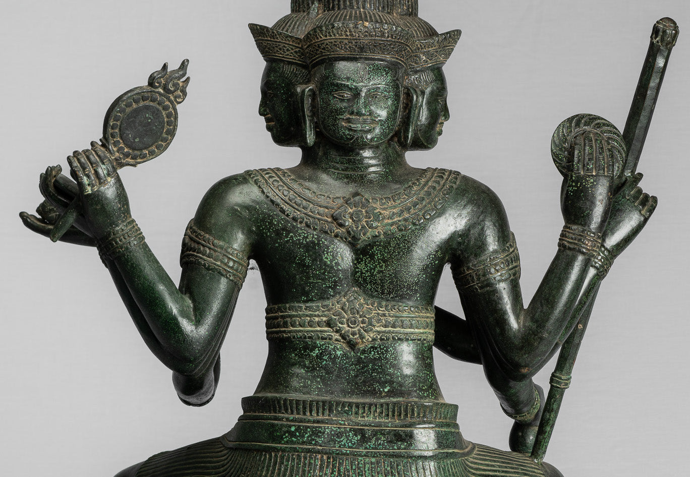 Brahma Statue - Antique Khmer Style Bronze 8 Arm Bayon Brahma - Hindu God Creation - 76cm/30"