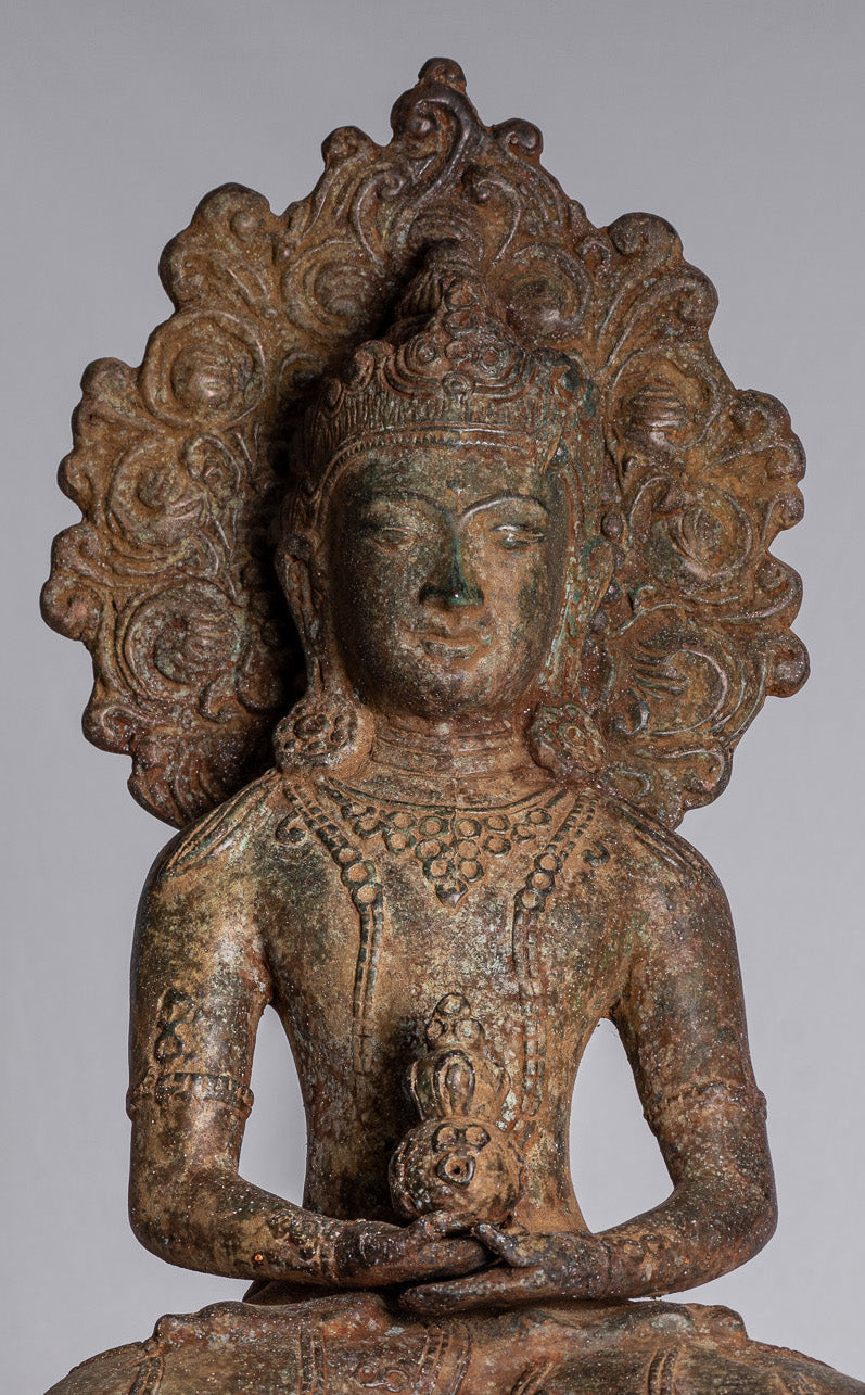 Estatua de Buda - Estatua de Buda Javanese de Bronce de Estilo Indonesio Amitabha Buda - 43 cm/17 "