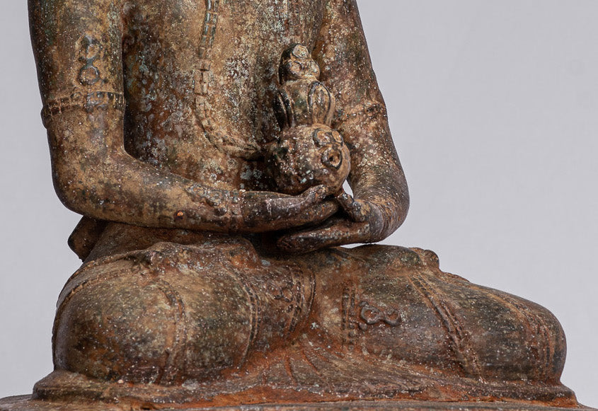 Estatua de Buda - Estatua de Buda Javanese de Bronce de Estilo Indonesio Amitabha Buda - 43 cm/17 "