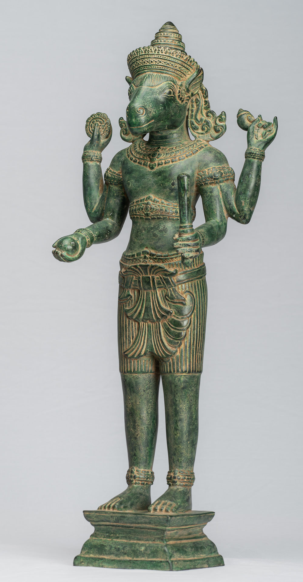 Kalkin Statue - Antique Khmer Style Standing Bronze Hayagriva Kalkin Horse of Vishnu - 56cm/22"