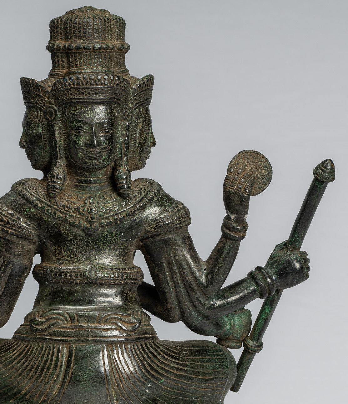 Brahma Statue - Antique Khmer Style Bronze 8 Arm Bayon Brahma - Hindu God Creation - 35cm/14"