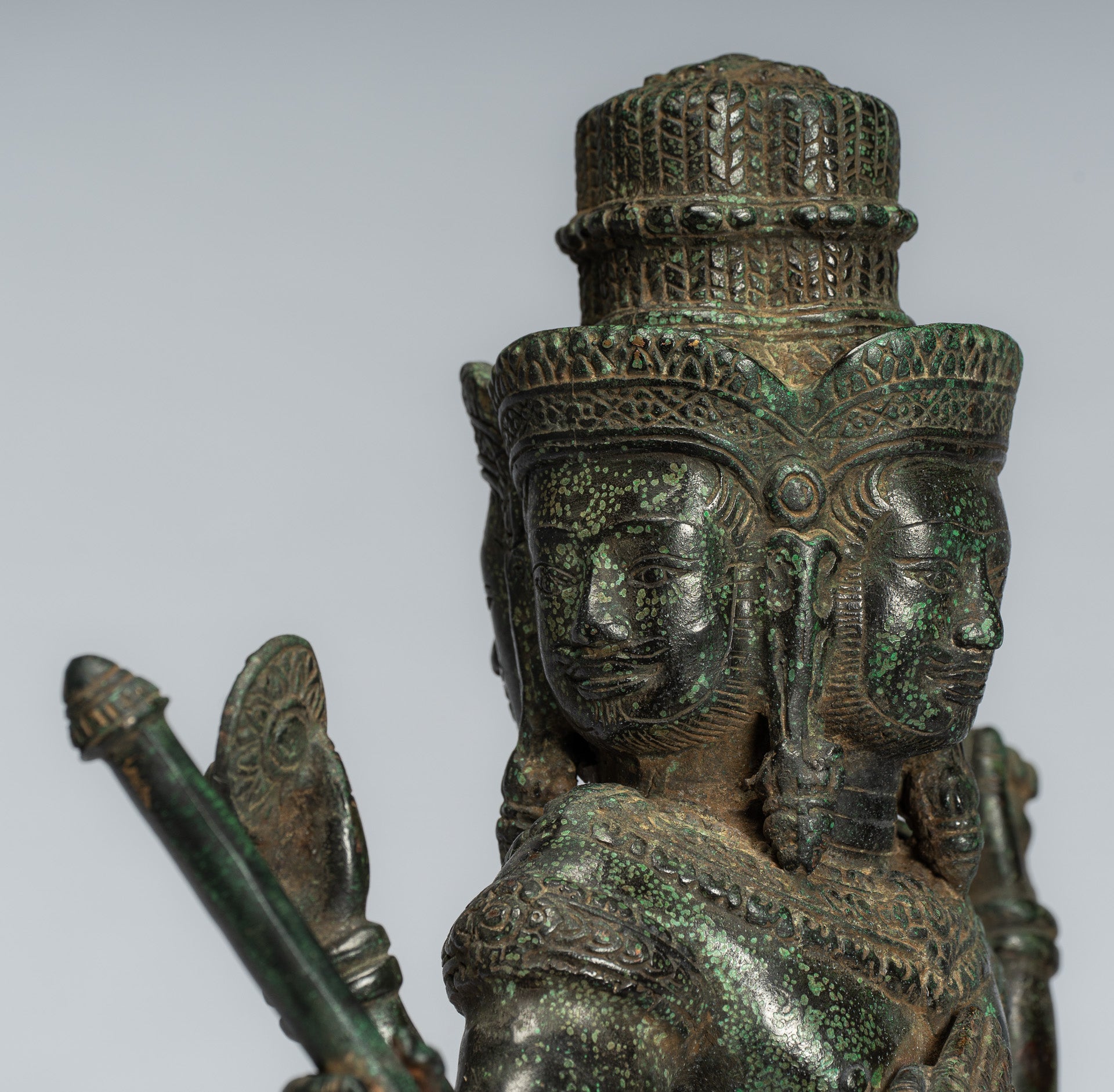Brahma Statue - Antique Khmer Style Bronze 8 Arm Bayon Brahma - Hindu God Creation - 35cm/14"