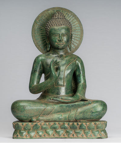 Estatua de Buda - Estatua de bronce de bronce antiguo de estilo jemer dharmachakra enseñando mudra - 47cm/19 "