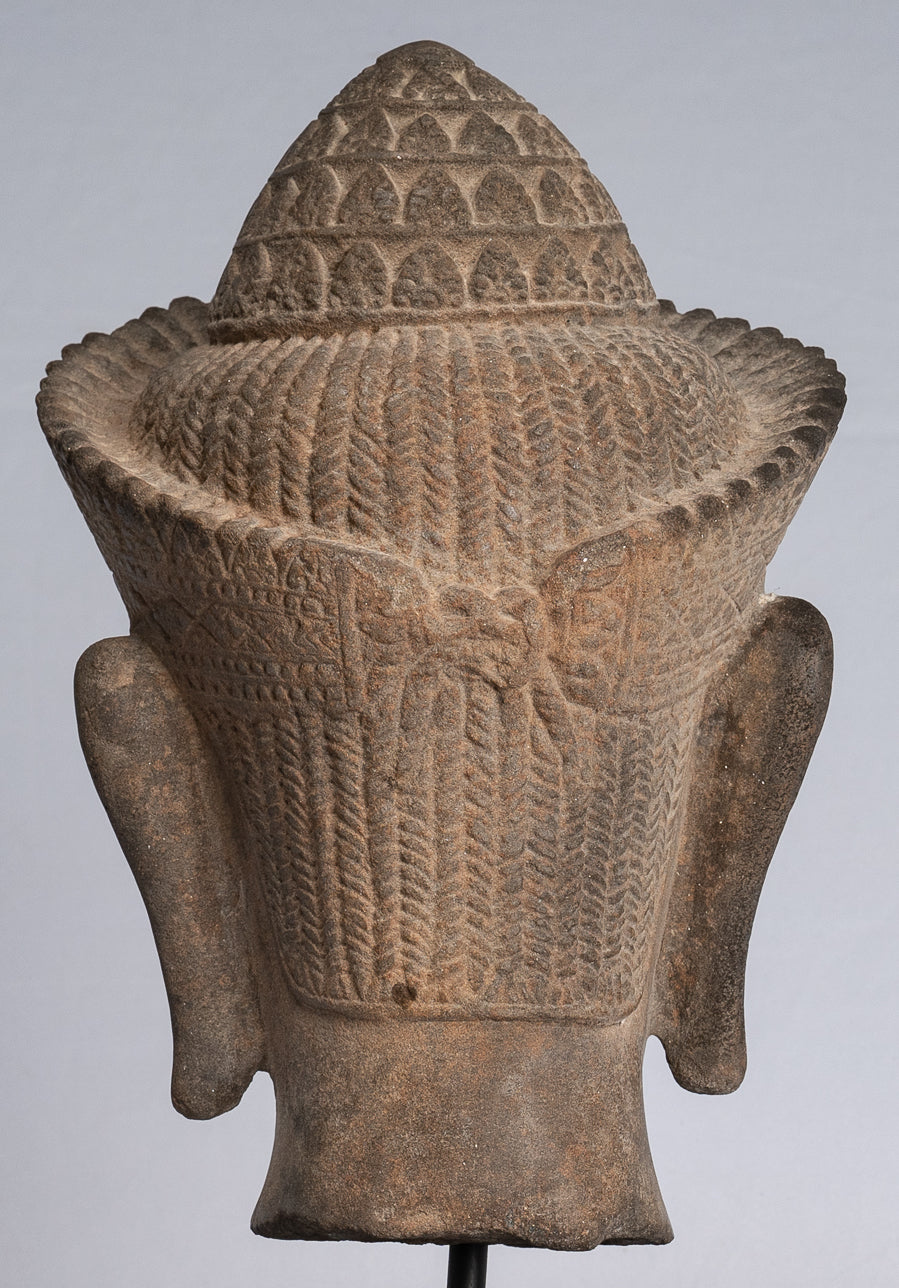 Statue de Bouddha - ancienne tête de Bouddha khmer en pierre de style Angkor Wat - 39cm / 16 "