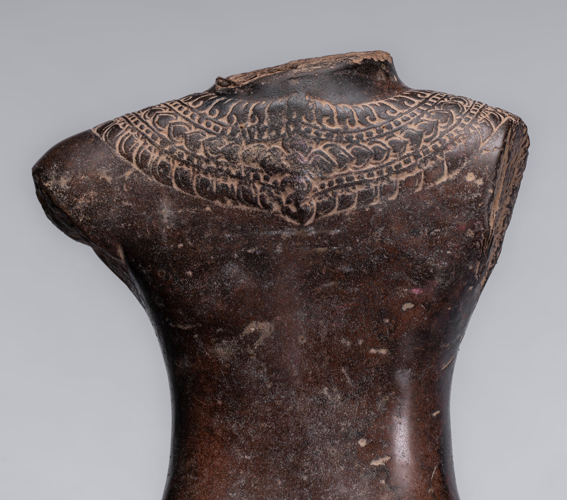 Antique Khmer Angkor Wat Style Stone Lakshmi Torso (probably) - 68cm/27"