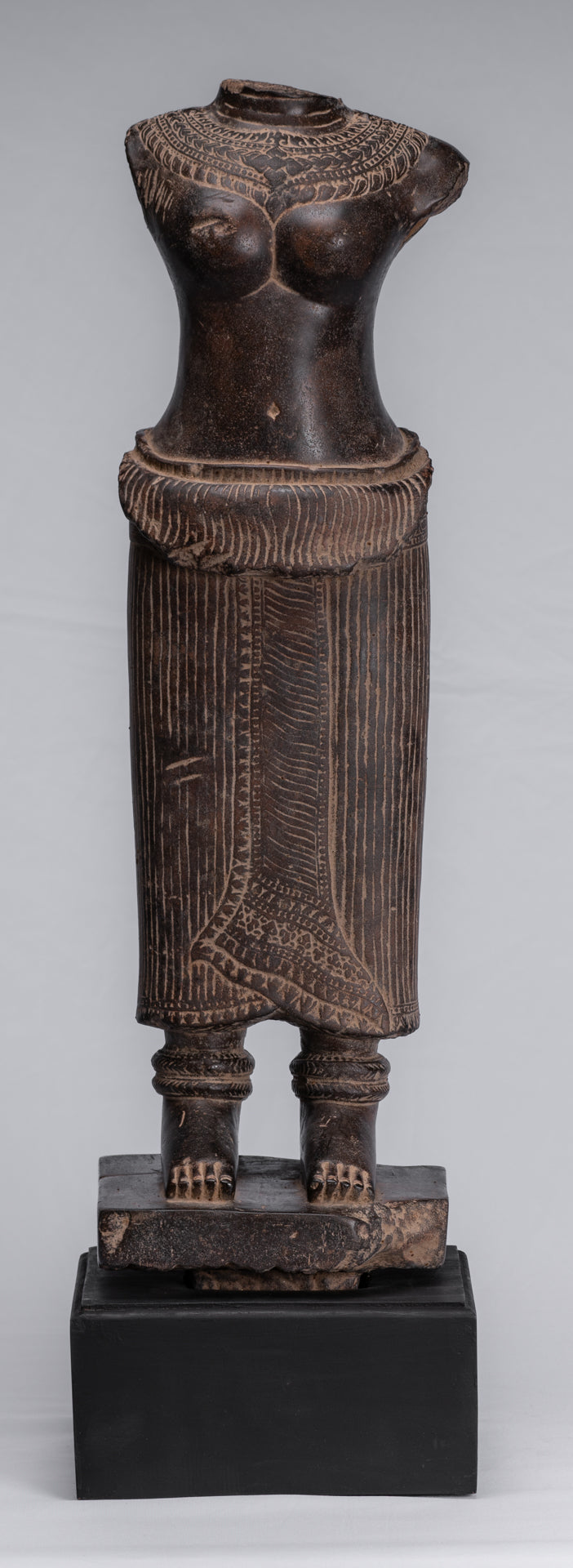 Antique Khmer Angkor Wat Style Stone Lakshmi Torso (probably) - 68cm/27"