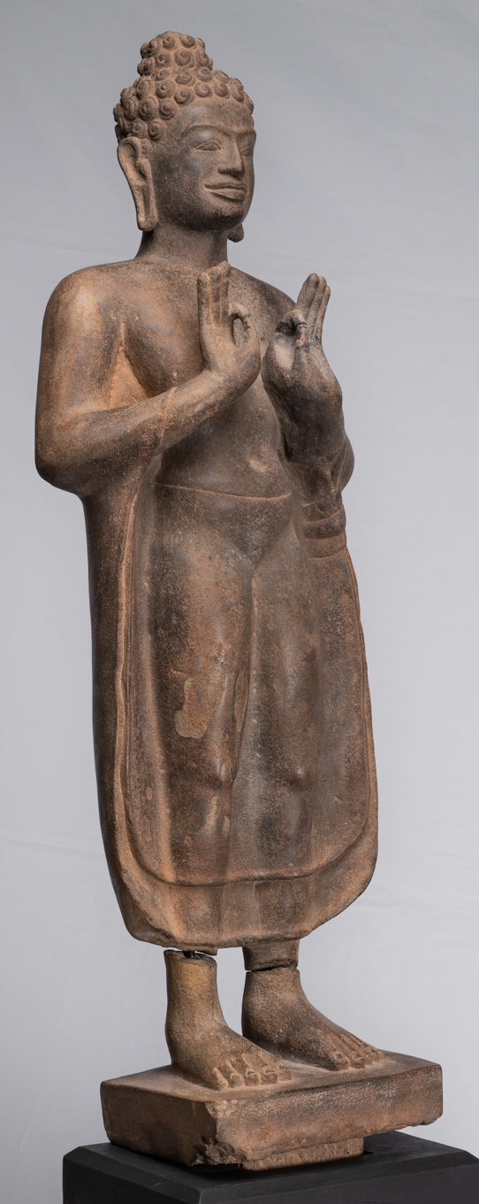 Statue Buddha - Antique Thai Style Standing Stone Dvaravati Statue Buddha - 102 cm/41 "di altezza