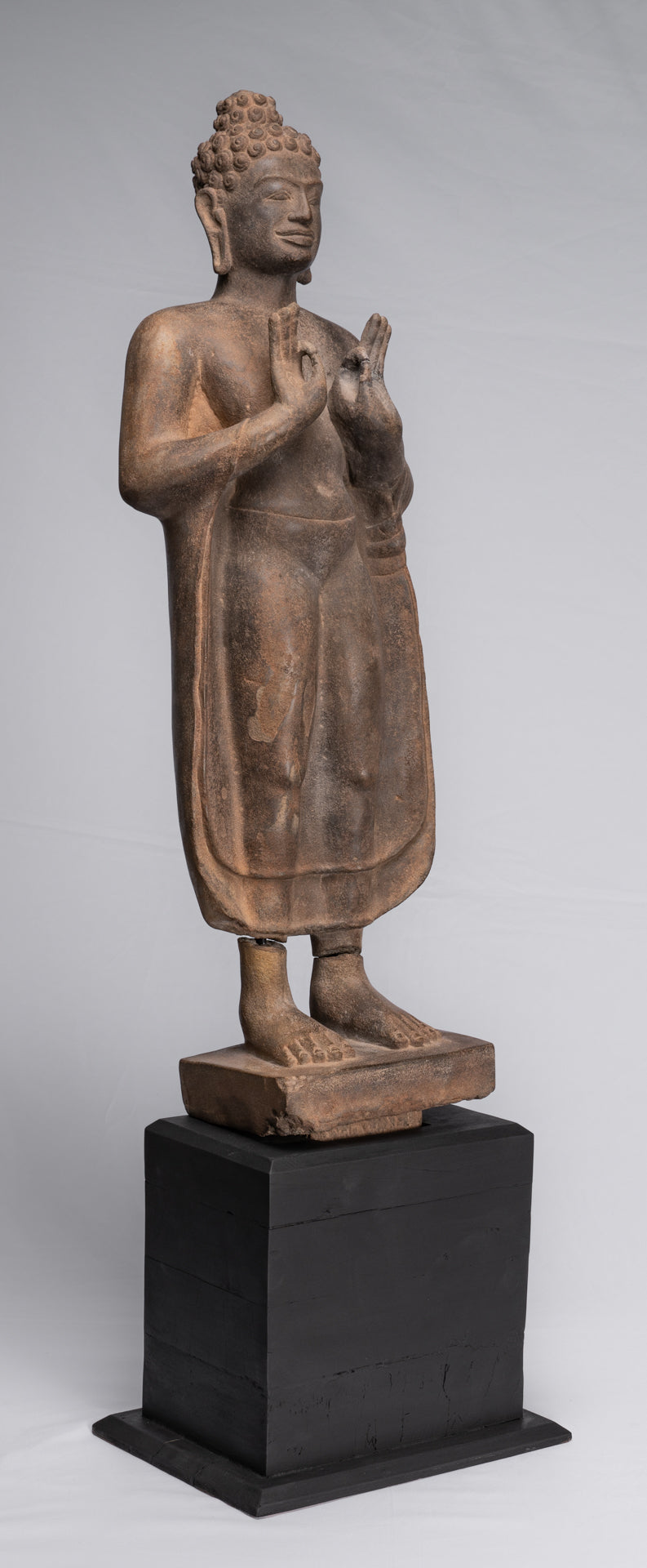 Statue Buddha - Antique Thai Style Standing Stone Dvaravati Statue Buddha - 102 cm/41 "di altezza