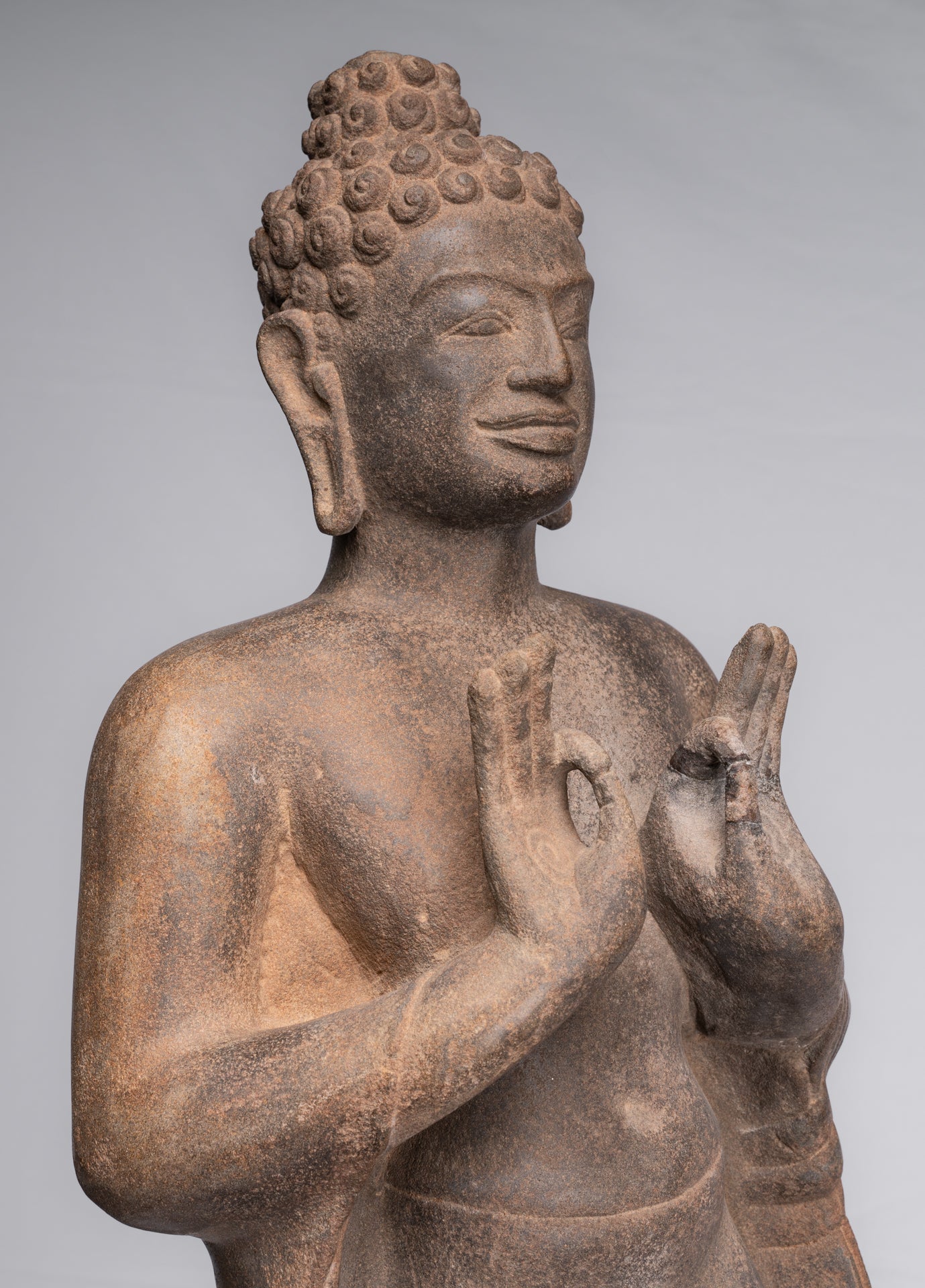 Statue Buddha - Antique Thai Style Standing Stone Dvaravati Statue Buddha - 102 cm/41 "di altezza