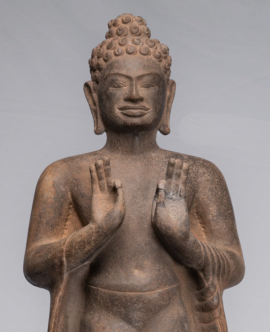 Statue Buddha - Antique Thai Style Standing Stone Dvaravati Statue Buddha - 102 cm/41 "di altezza