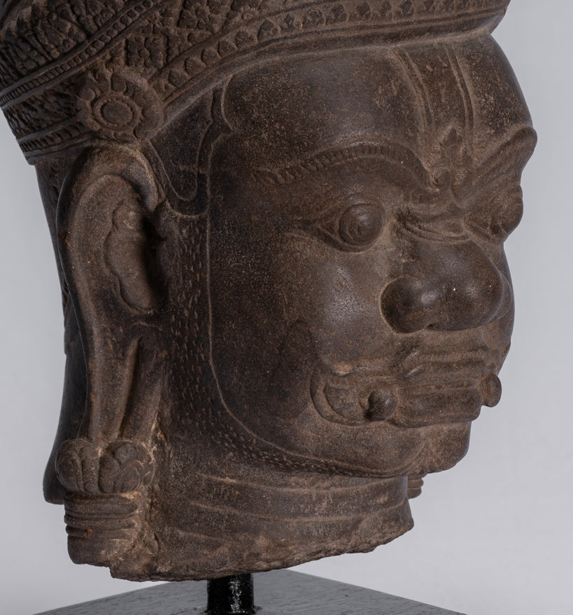 Estatua de Guardian - Antigua Khmer Stone Angkor Wat Style Yaksha Temple Guardian - 37 cm / 15 "