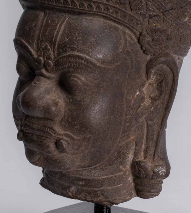 Estatua de Guardian - Antigua Khmer Stone Angkor Wat Style Yaksha Temple Guardian - 37 cm / 15 "