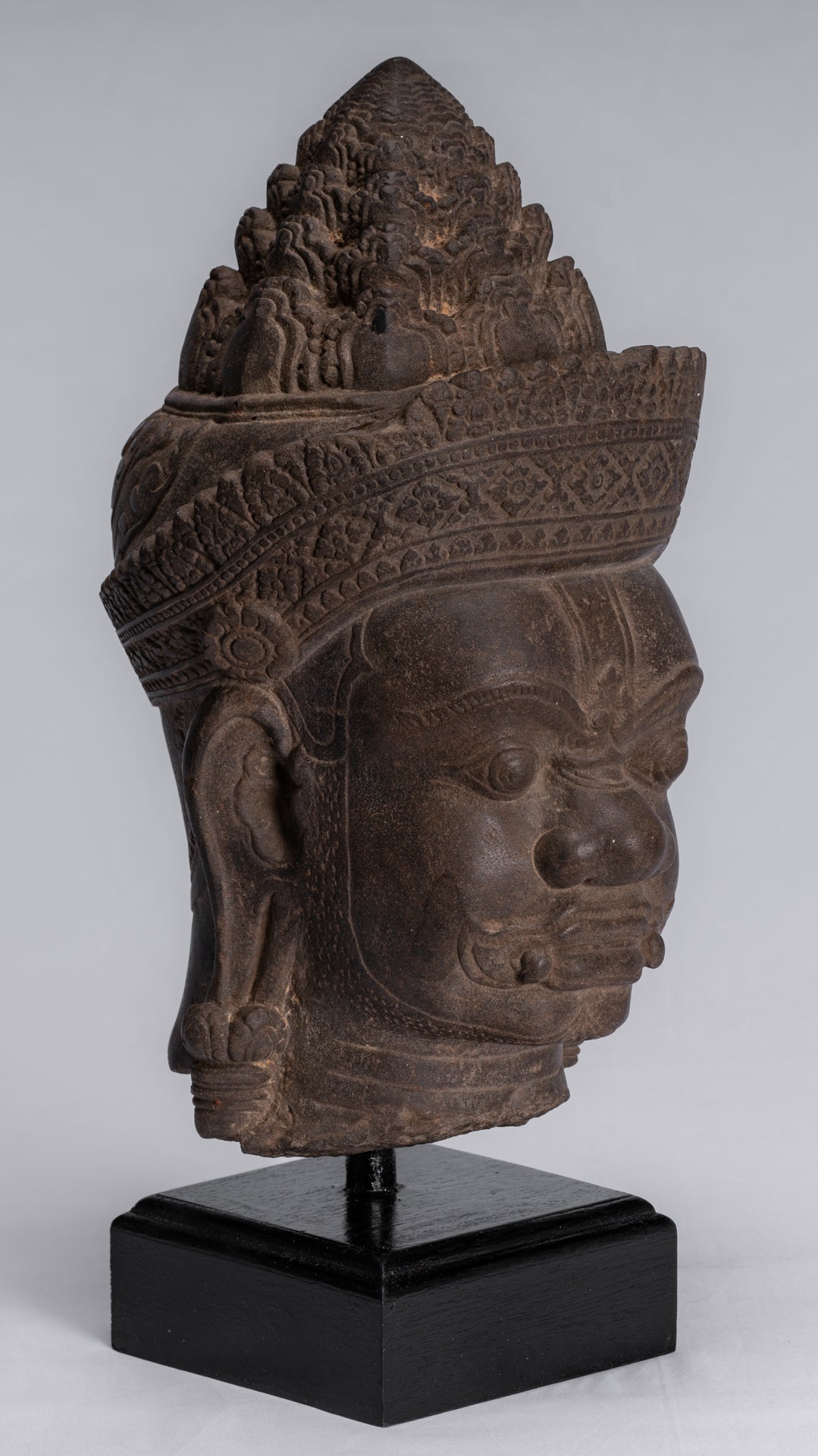 Estatua de Guardian - Antigua Khmer Stone Angkor Wat Style Yaksha Temple Guardian - 37 cm / 15 "