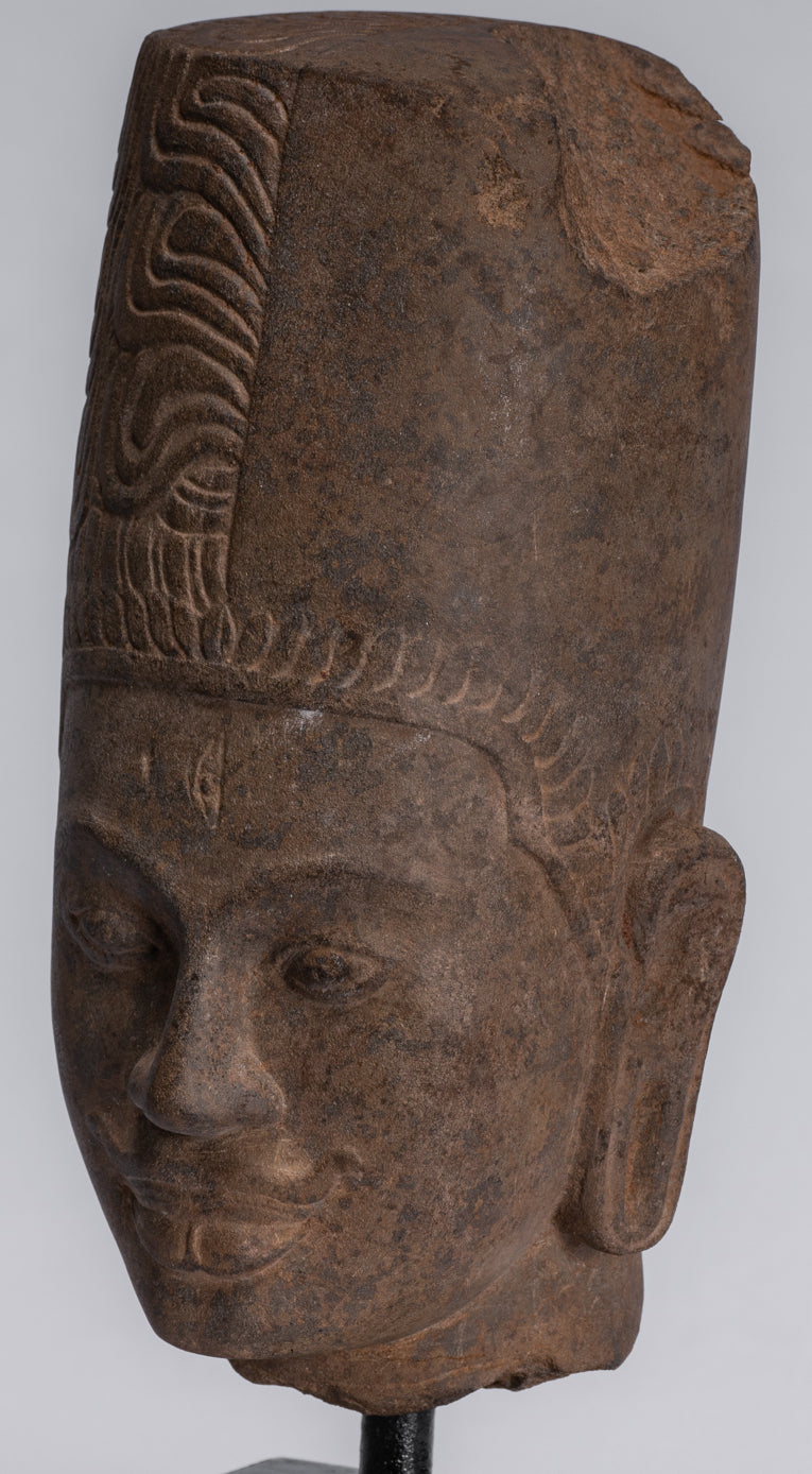 Statue Harihara - Antique Phnom Da Style Hari Hari o Vishnu & Shiva Head - 31cm/12 "