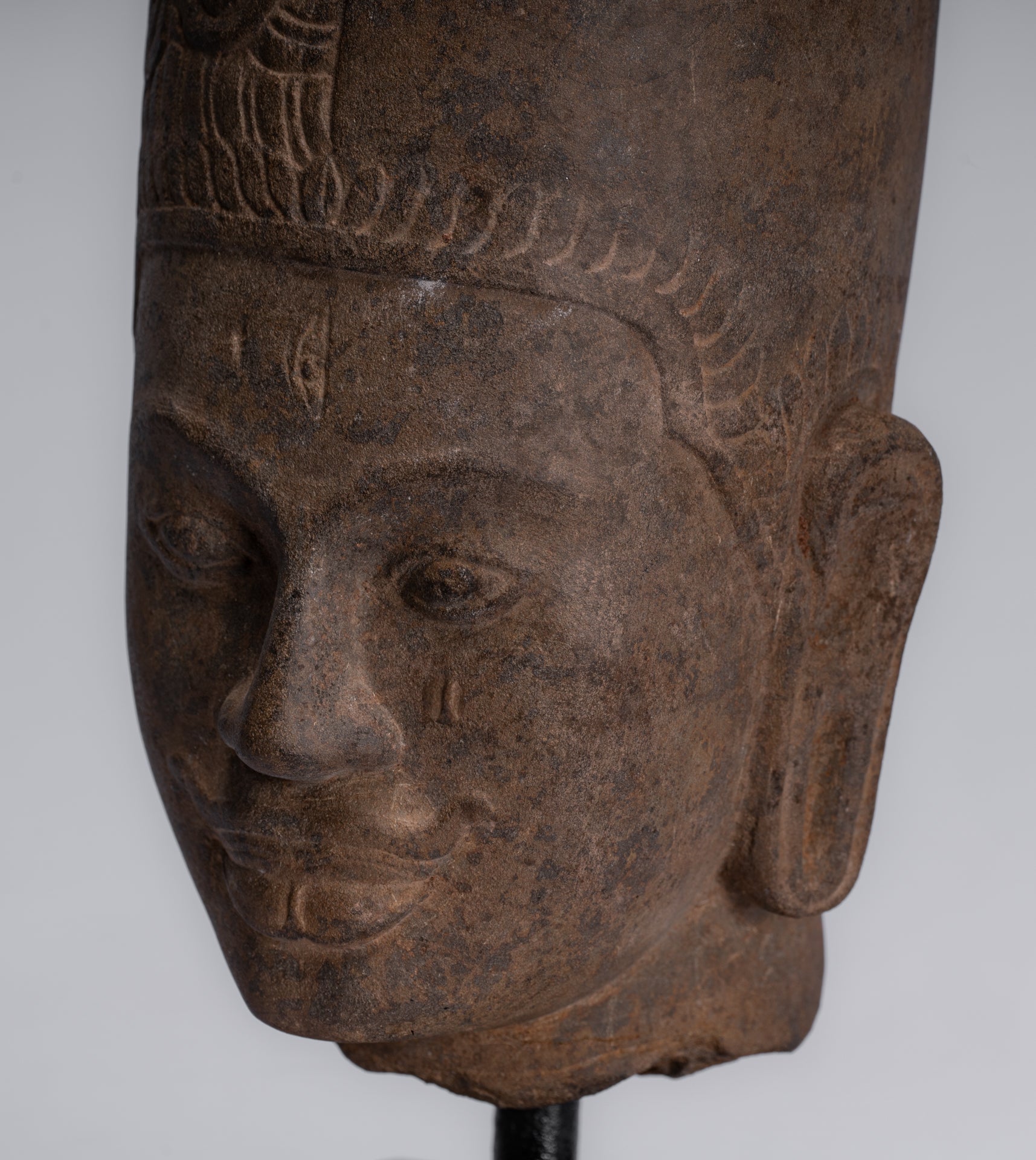 Statue Harihara - Antique Phnom Da Style Hari Hari o Vishnu & Shiva Head - 31cm/12 "