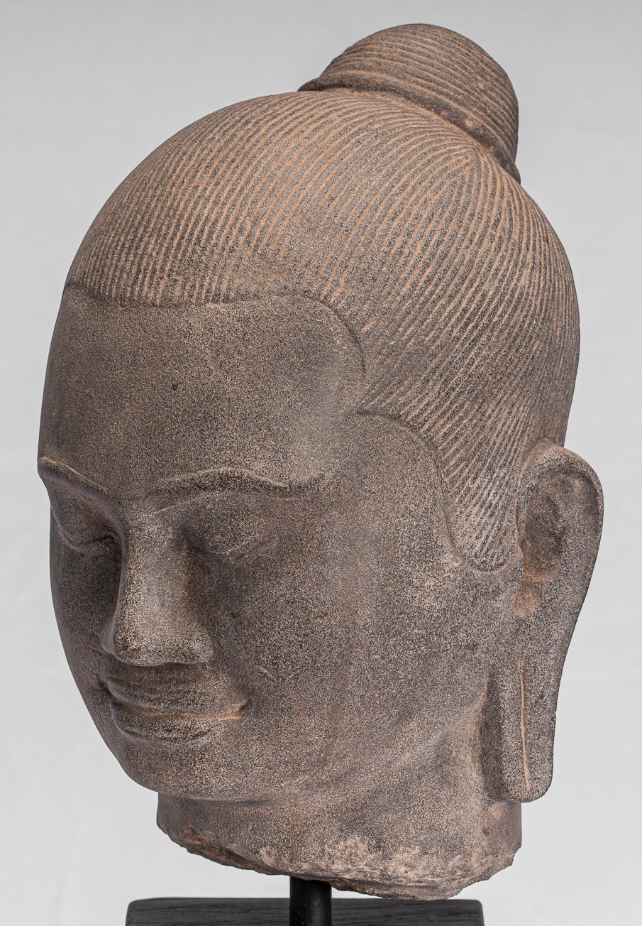 Statua di Jayavarman - Stone montato in stile Khmer Antique Jayavarman VII Statua della testa - 40 cm/16 "