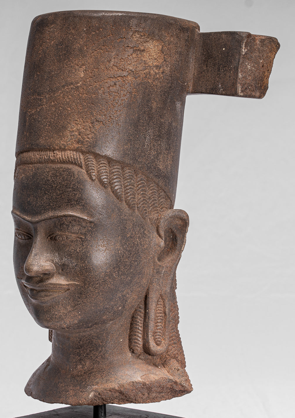 Antique Phnom Da Style Khmer Vishnu Head - Protettore e Conserver - 43Cm/33 "