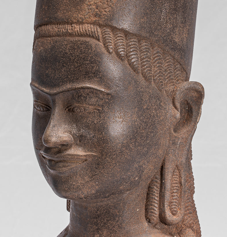 Antique Phnom Da Style Khmer Vishnu Head - Protettore e Conserver - 43Cm/33 "